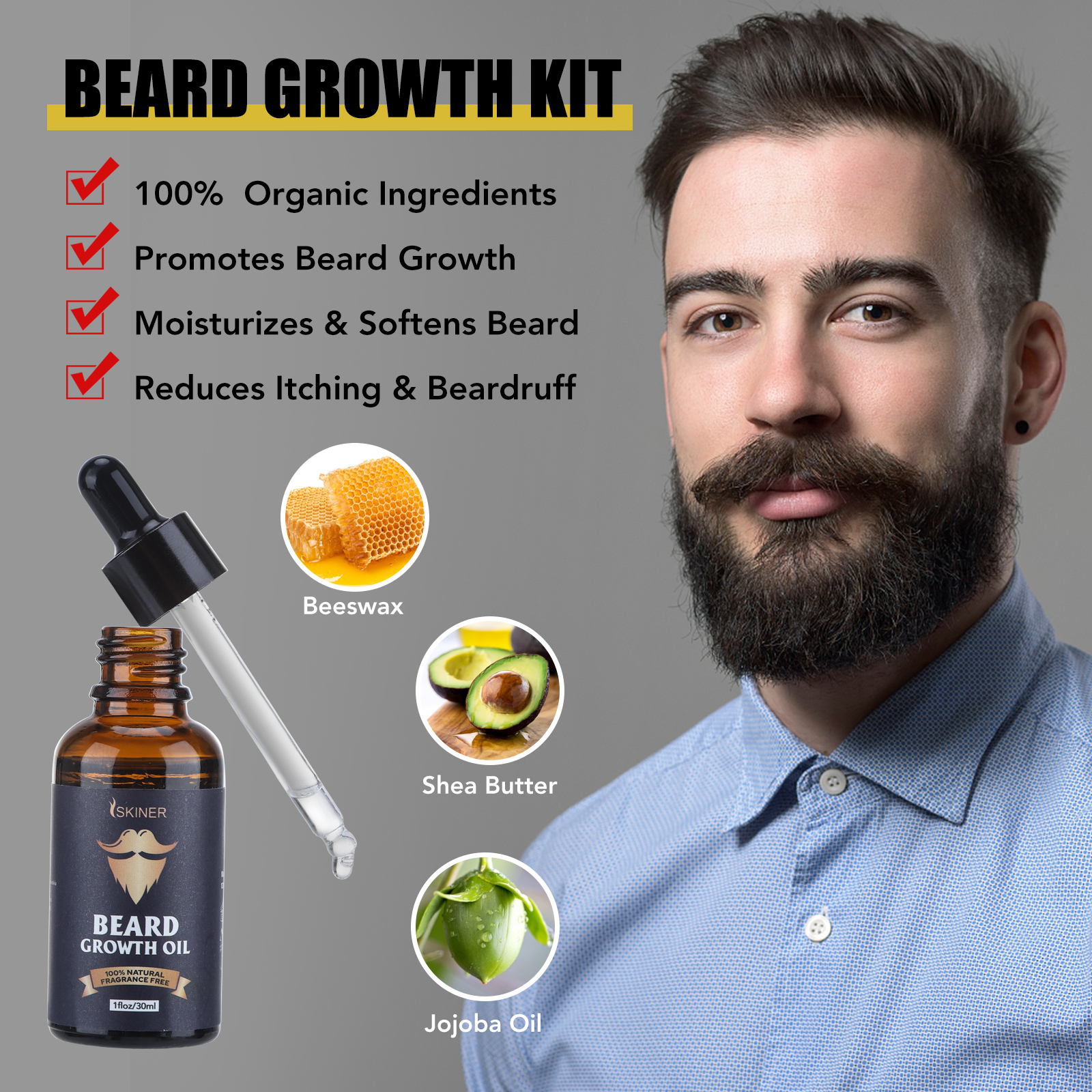 Beard Growth Kit For Men Barbe - مراجعة Biotin Hair Growth وسعره