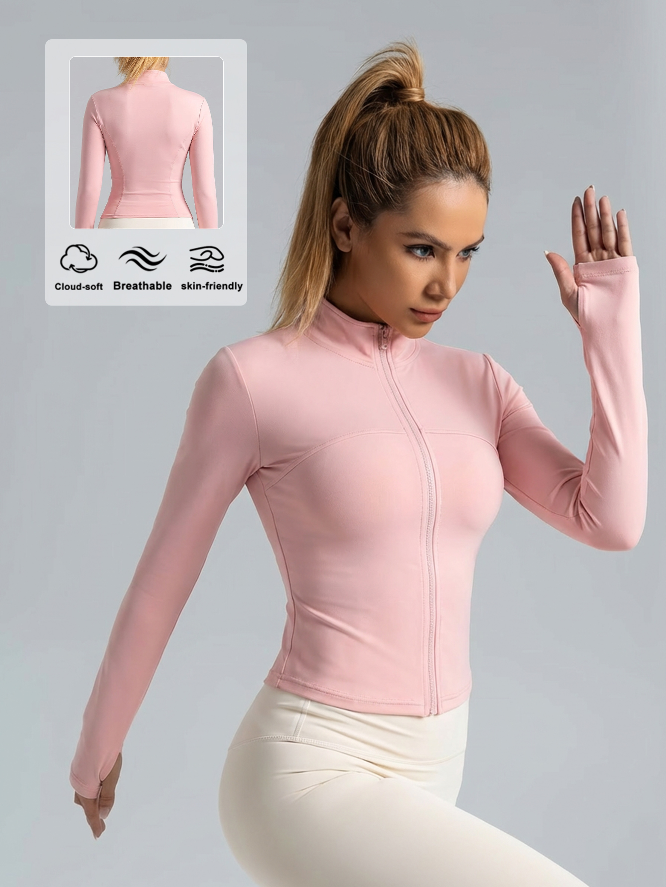 New Women Light pink Yoga Coat - مراجعة Fitness & Nutrition Lab Zapopan وسعره